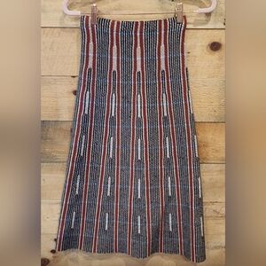Milano Vertical Stripe Midi Skirt in Rust, Black & Cream